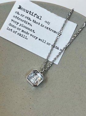 《白茶方糖》ins白茶透明方糖块银饰吊坠925银饰项链长度约45cm