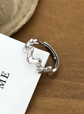 《小波浪》ins简约小众百搭轻奢碎冰波浪纹亮闪戒指s925通体纯银