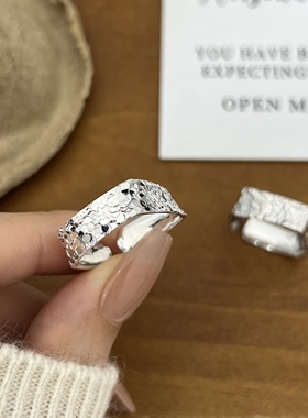 《大方戒》ins轻奢风时尚高级感碎冰车花大方戒指s925通体纯银戒