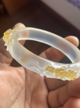 天然高冰玉髓俏色巧雕手环精工雕刻喜上眉梢雕花手镯
