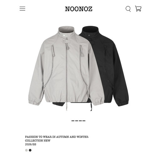 NOONOZ美式解构拉链立领工装夹克男秋冬潮牌中性风通勤设计感外套 - 图1