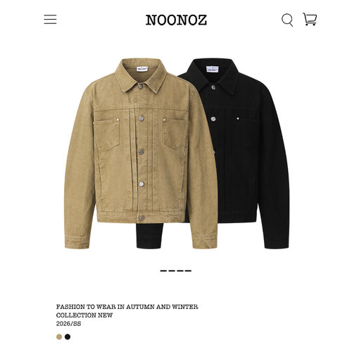 NOONOZ美式复古老钱风压褶工装夹克男潮牌中性风vintage水洗外套 - 图1