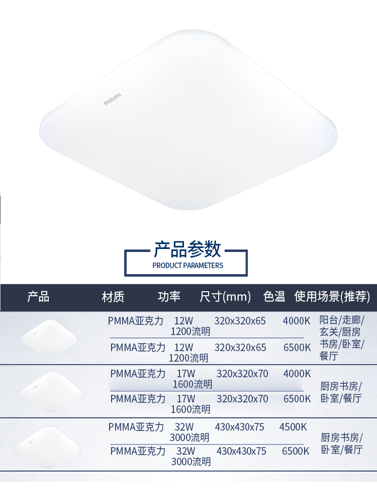 飞利浦led吸顶灯书房房间卧室灯厨房卫生间阳台顶灯现代简约方形 - 图2