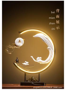新中式摆件创意灯圈禅意酒店玄关客厅电视柜装饰嫦娥奔月中秋礼品