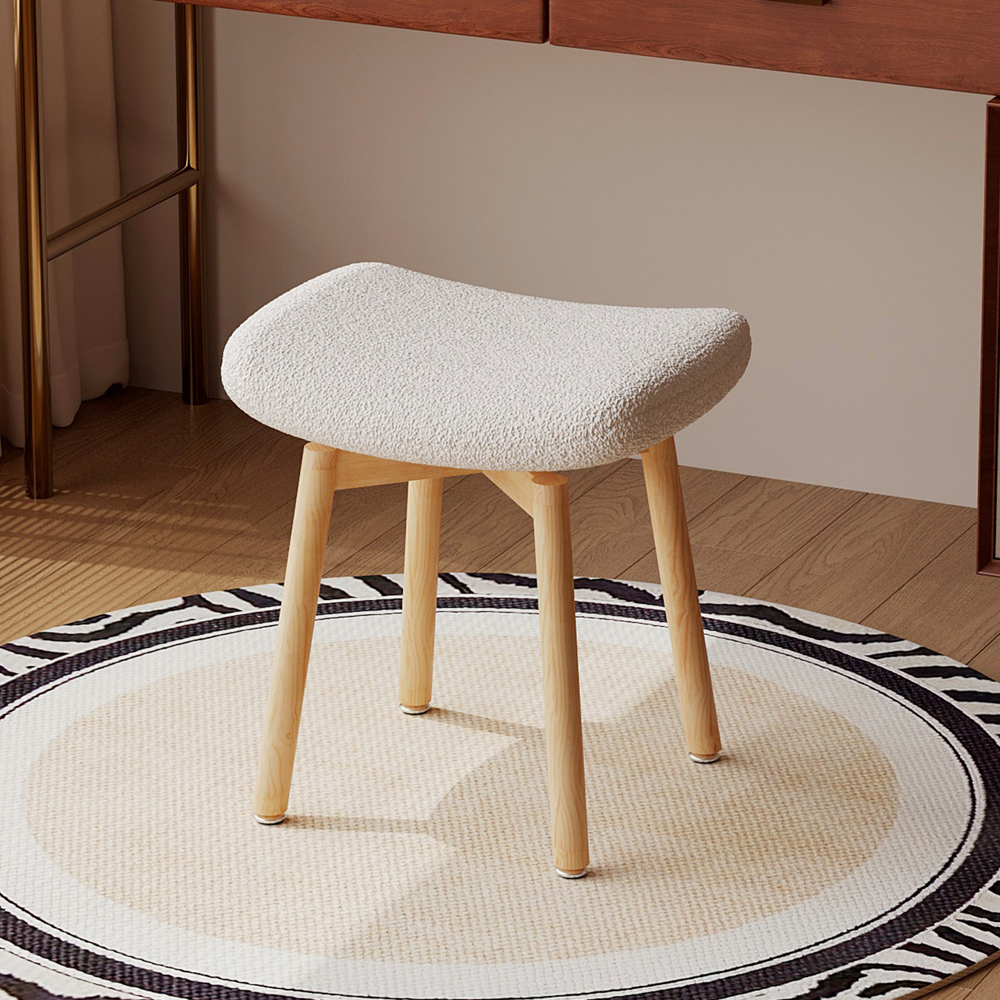 可旋转实木梳妆凳女生卧室奶油风梳妆台椅子高颜值不占空间马鞍凳,淘宝优惠券,粉丝福利购,淘宝优惠卷