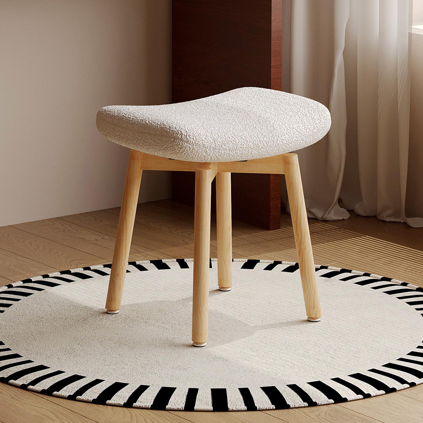 可旋转实木梳妆凳女生卧室奶油风梳妆台椅子高颜值不占空间马鞍凳,淘宝优惠券,粉丝福利购,淘宝优惠卷