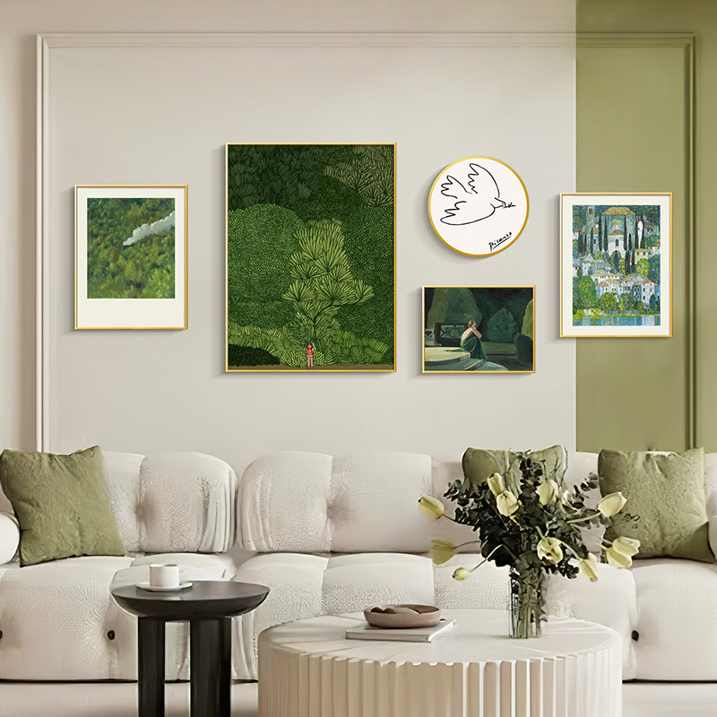 小清新原木风客厅装饰画沙发背景墙挂画现代轻奢绿色壁画风景画,淘宝优惠券,粉丝福利购,淘宝优惠卷