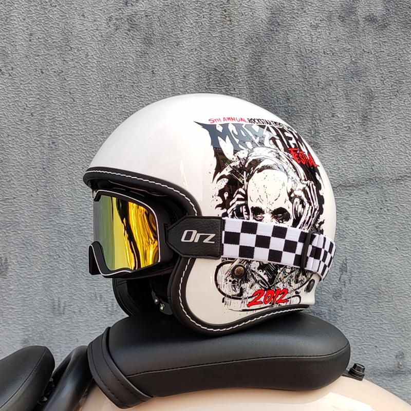 3C认证ORZ摩托车复古头盔男女巡航3/4盔小牛踏板车情侣四季半盔-图3