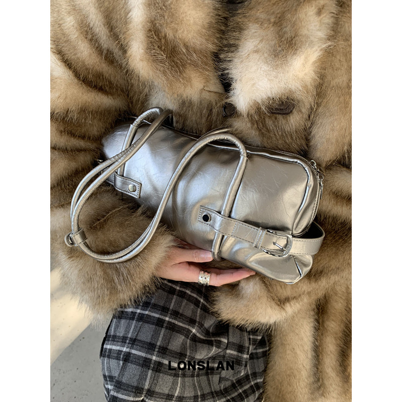 Lonslan BAG 2024WINTER小众设计腋下休闲包银色保龄球枕头包,淘宝优惠券,粉丝福利购,淘宝优惠卷