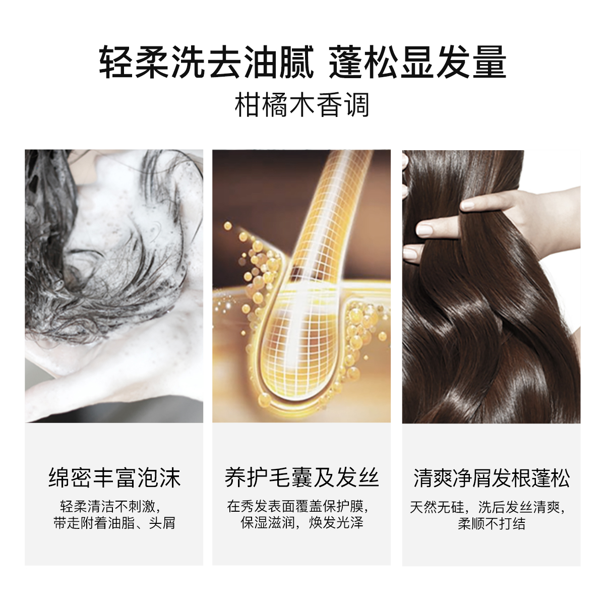 茉珂氨基酸洗发露650ml蓬松无硅油洗发水清洁绵密泡沫清爽洁净