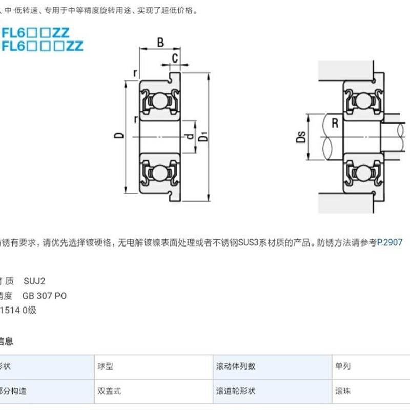 双盖式 带法兰滚珠轴承 C- FL6704ZZ FL6800ZZ FL6801ZZ FL6802ZZ - 图0