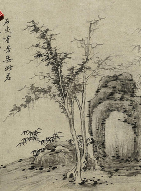 沈周石竹图古山水风景人物国画高