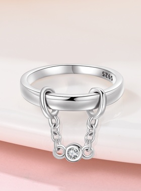 2024新品原创高级感铜镀银小众设计爆款细戒指-锁链创意几何系列