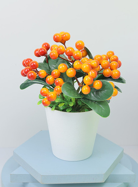 浆果盆栽假花仿真花摆设客厅摆件红豆发财果新年装饰婚房乔迁饰品