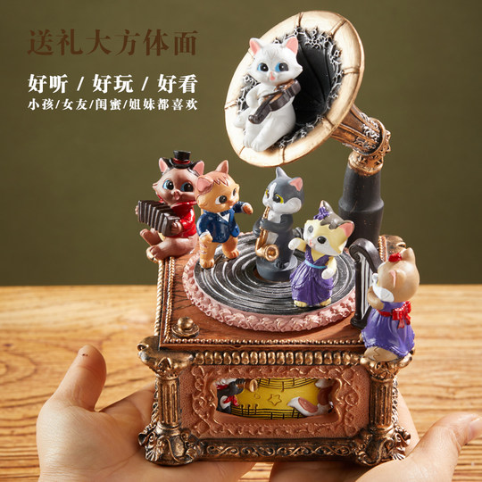 Music box with colorful lights inside and outside rotating gift packaging