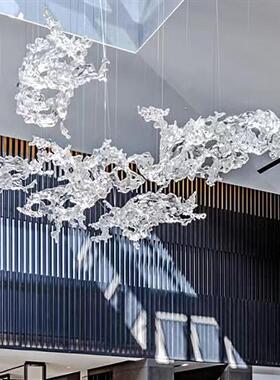现代透明树脂浪花雕塑吊饰婚庆大堂天花板别墅软装悬空中水花挂件