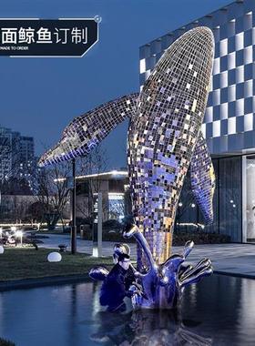 户外不锈钢镂空鱼雕塑庭院小区水池景观装饰造型海豚鲸鱼摆件定制