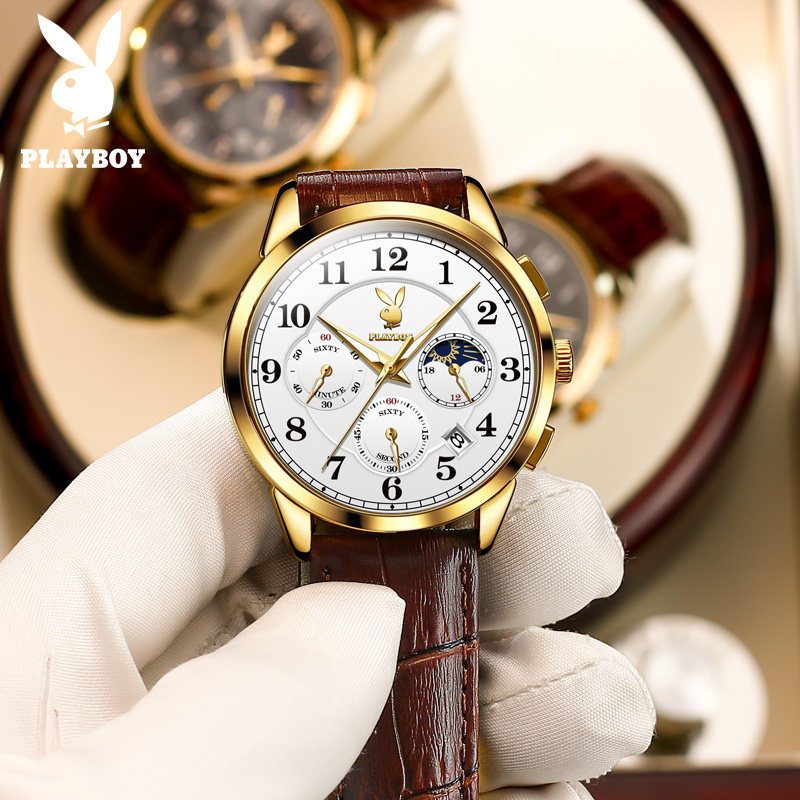 正品花花公子男款全自动机械表 花花公子多米国产腕表