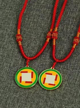 万字符项链2.6CM江氏黄铜镀金双面万字蓝边黄边绿边黑边项链吊坠