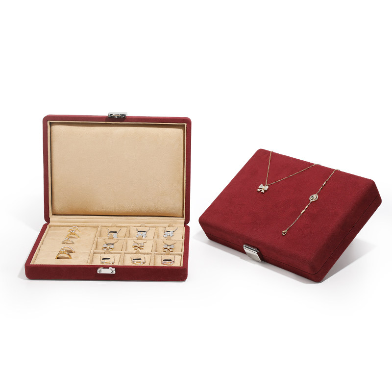 黄金手饰品首饰收纳盒高端枣红色麂皮毛绒布戒指项链珠宝盒收纳盒,淘宝优惠券,粉丝福利购,淘宝优惠卷