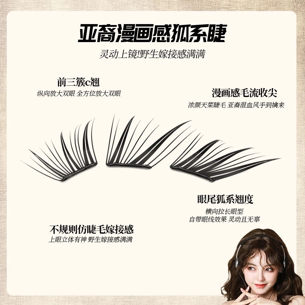 不朽情缘免胶小薄片单簇分段式假眼睫毛自然逼真浓密款初学者 - 图1