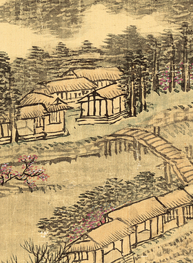王翚王石谷四季山水图四王仿古山水高清国画彩色临摹画稿底稿微喷