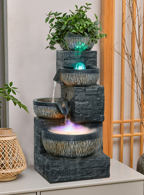 高山流水生财摆件循环水室内公司开业招财水景客厅大型落地风水轮