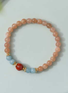 太阳石手链橙月光石金沙日光石珠子散珠串珠单圈手串男女生日礼物