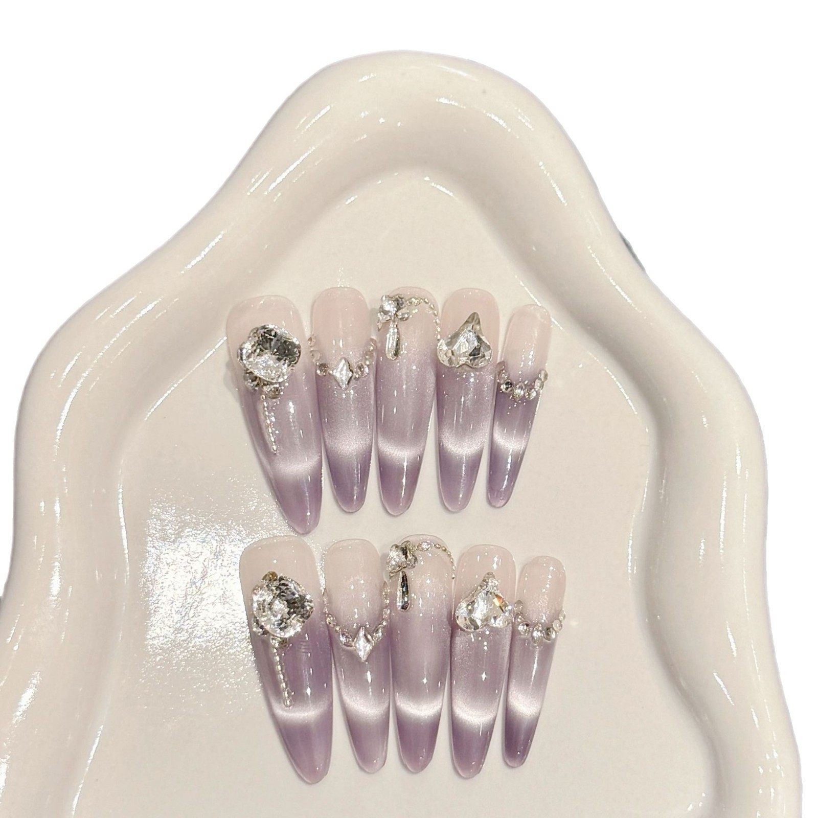 纯手工穿戴甲【紫玉瑶光】纯手工爆款穿戴美甲猫眼高级感美甲贴片,淘宝优惠券,粉丝福利购,淘宝优惠卷