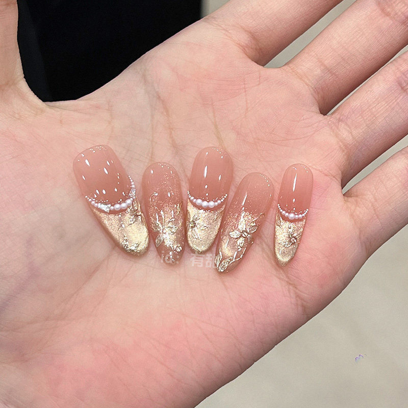 法式猫眼穿戴甲长款绝美新娘穿戴美甲2025新款纯手工千金指甲贴片,淘宝优惠券,粉丝福利购,淘宝优惠卷