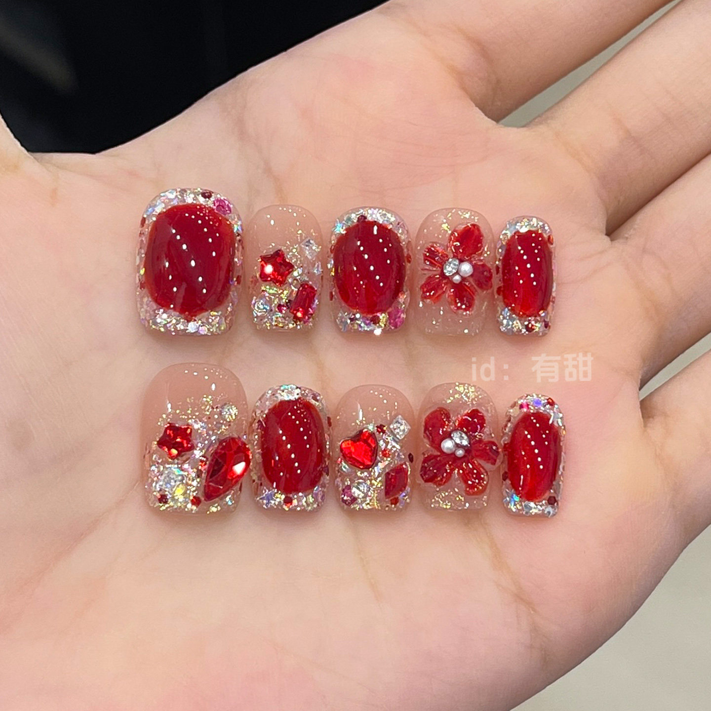 红色猫眼穿戴甲短款高级感爆款指甲贴片2025新款手工绝美穿戴美甲,淘宝优惠券,粉丝福利购,淘宝优惠卷