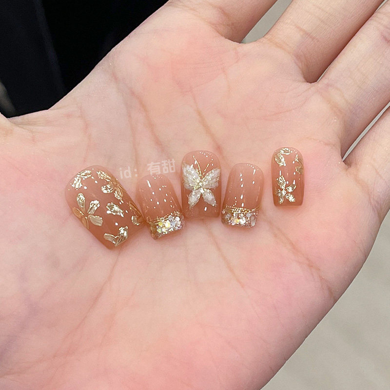 法式穿戴甲短款春夏高质量纯手工蝴蝶穿戴美甲2025新年款指甲贴片,淘宝优惠券,粉丝福利购,淘宝优惠卷