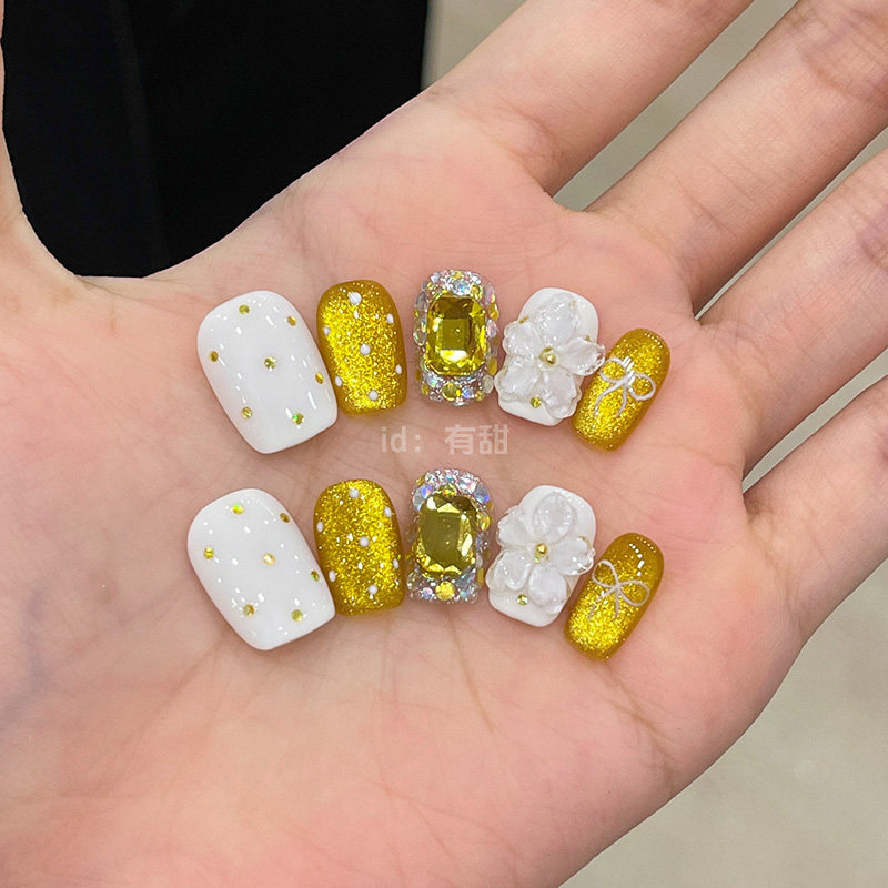 金色猫眼穿戴甲短款手工雕花穿戴美甲2025新款高质量爆款指甲贴片,淘宝优惠券,粉丝福利购,淘宝优惠卷