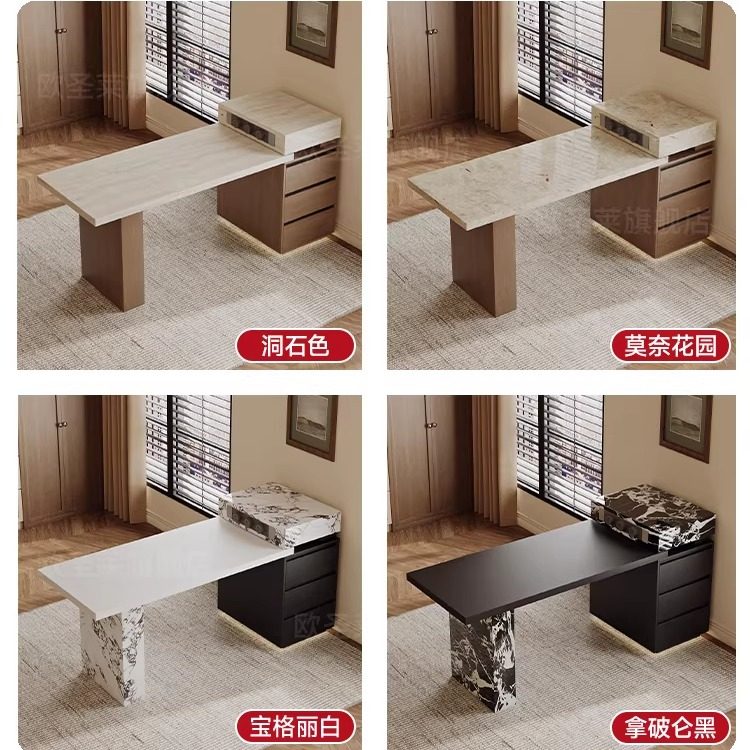 洞石下挂岩板岛台餐桌一体家用伸缩中古小户型开放厨房靠墙中导台,淘宝优惠券,粉丝福利购,淘宝优惠卷