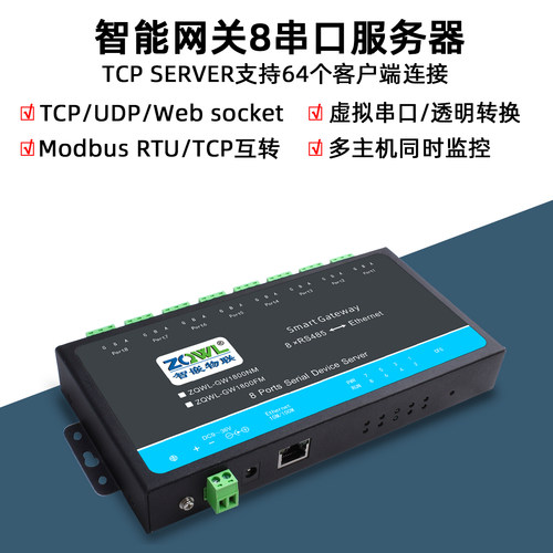 【智嵌物联】工业级8路RS485转以太网模块串口服务器Modbus网关TCP转RTU主动轮询JSON上报HTTP串口转网口 - 图1