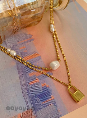 日韩双层项链气质珍珠ins冷淡风