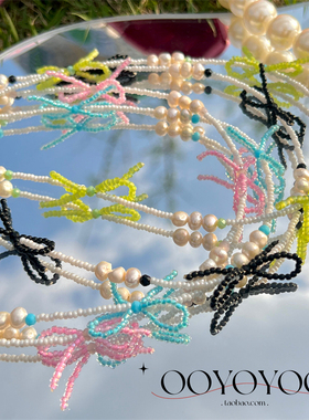 淡水珍珠串珠蝴蝶结夏日彩女项链