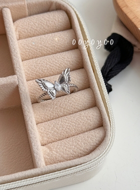 蝴蝶拉丝戒指女轻奢开口食指环