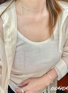 通体纯银爱心抽拉式女可调节项链