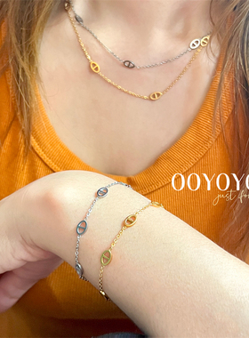 钛钢猪鼻子女不掉色叠戴简约项链