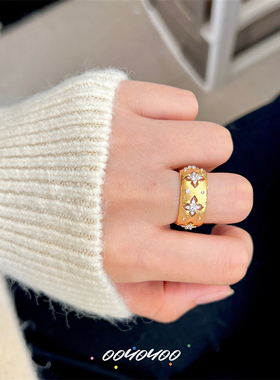 锆石镀金拉丝工艺女y2k开口戒指
