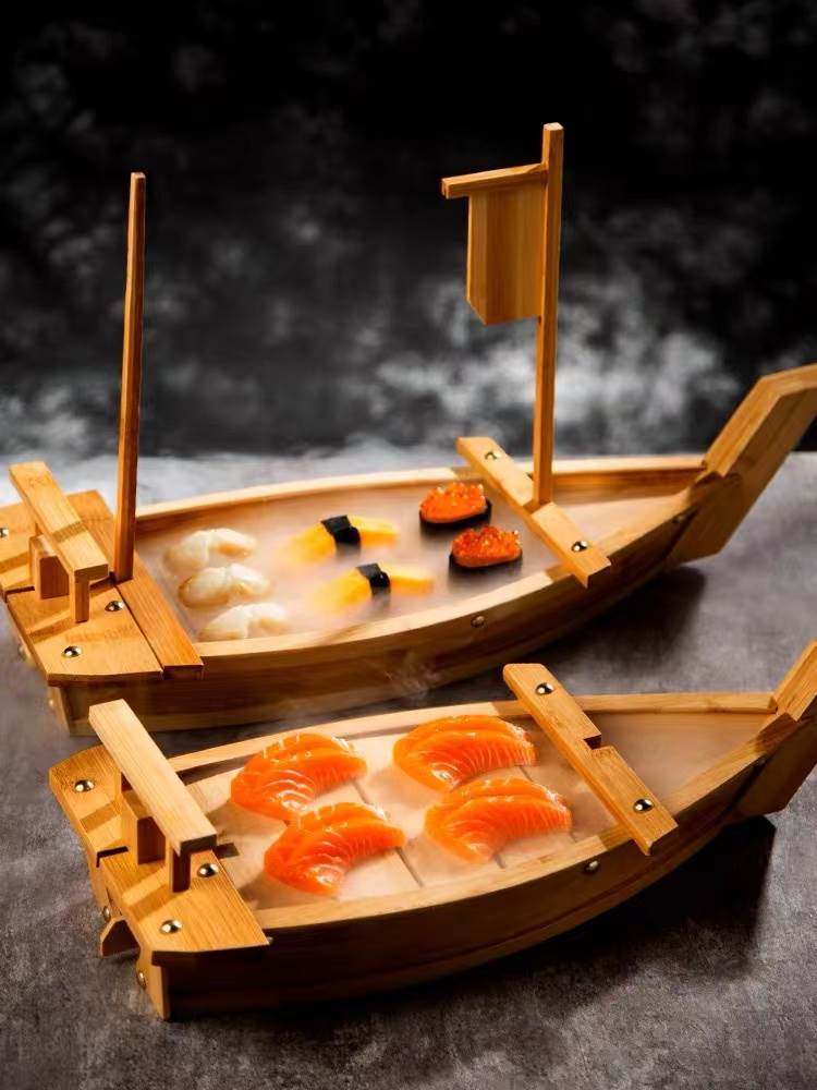 新创意寿司船刺身船干船日式料冰理海鲜拼盘盛器生鱼片木龙船船竹