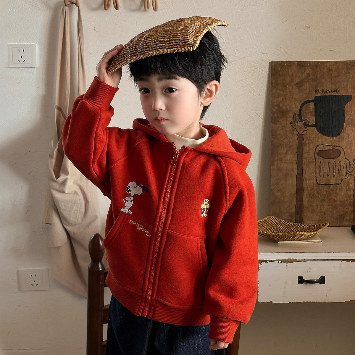 【史努比联名】一体绒儿童冬季厚款连帽保暖外套户外百搭CZ5N08,淘宝优惠券,粉丝福利购,淘宝优惠卷