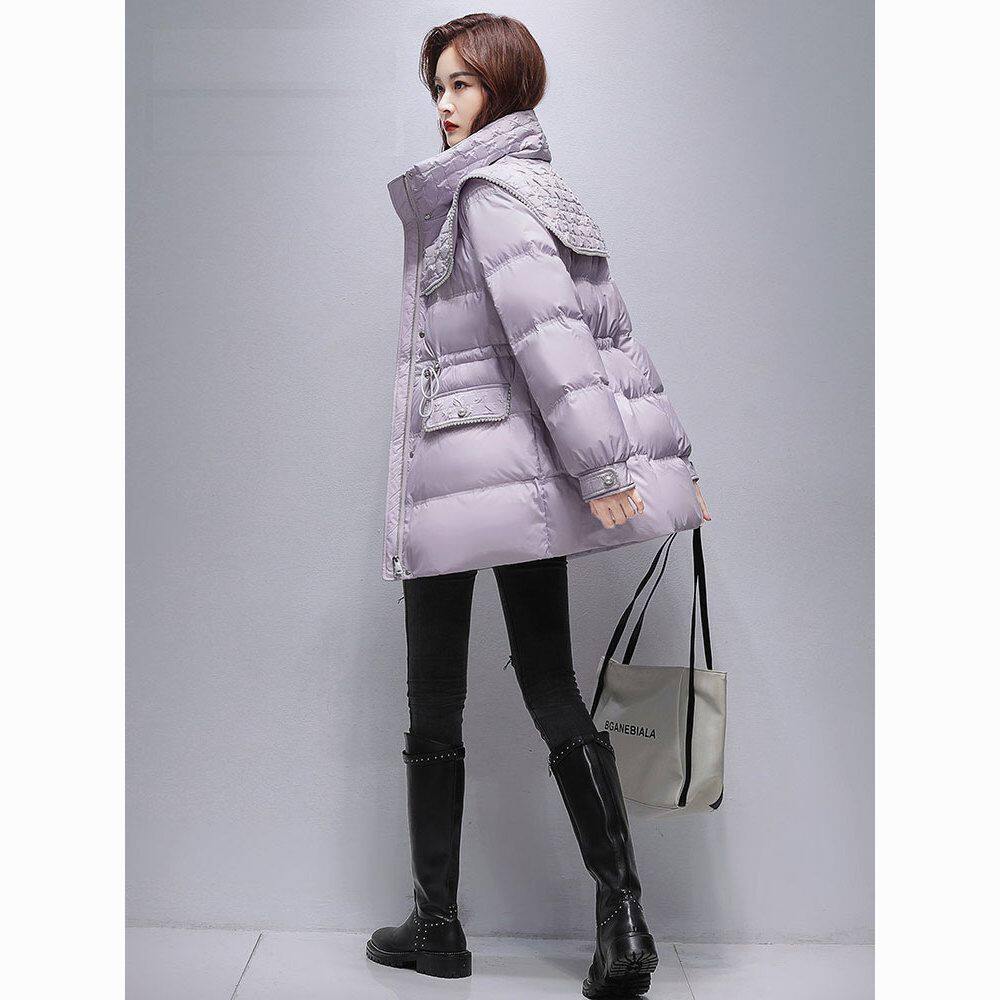 千仞岗2025冬季新款海军领羽绒服女中长款时尚洋气减龄立领外套