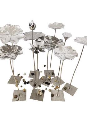 不锈钢荷叶摆件金属荷花落地雕塑户外水池造景装饰铜莲花酒店餐厅