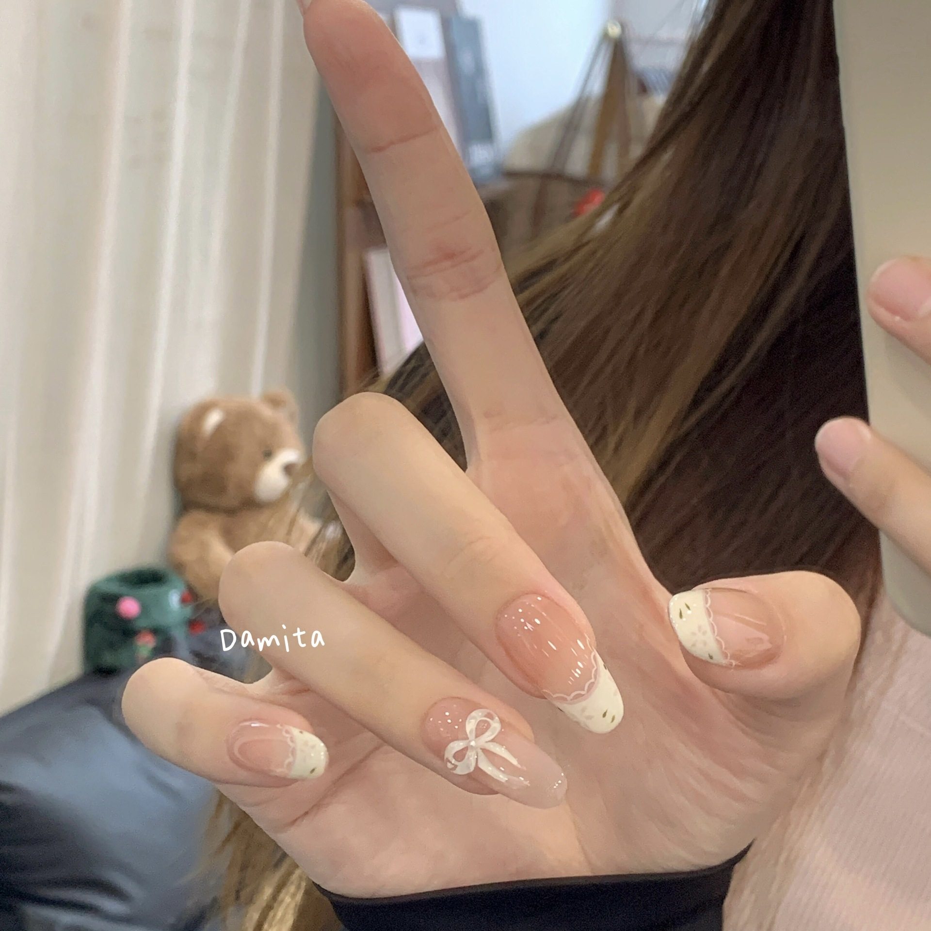 奶油碎花穿戴甲法式贴片温柔显白ins蝴蝶结可拆卸手工甲学生美甲,淘宝优惠券,粉丝福利购,淘宝优惠卷