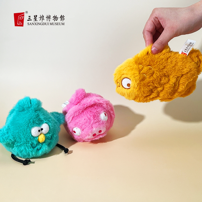 三星堆博物馆文创青铜啾啾鸟会动小鸟毛绒玩偶可爱挂饰包包挂件
