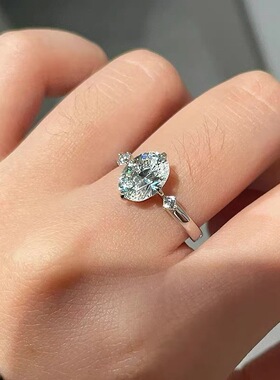 S925纯银2克拉莫桑钻戒指女椭圆形鸽子蛋18K跨境外贸小红书直播