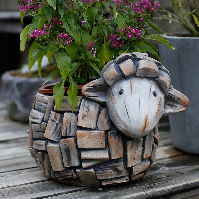 小羊动物可爱花盆创意个性卡通水泥石头景观阳台布置花园庭院装饰 - 图2
