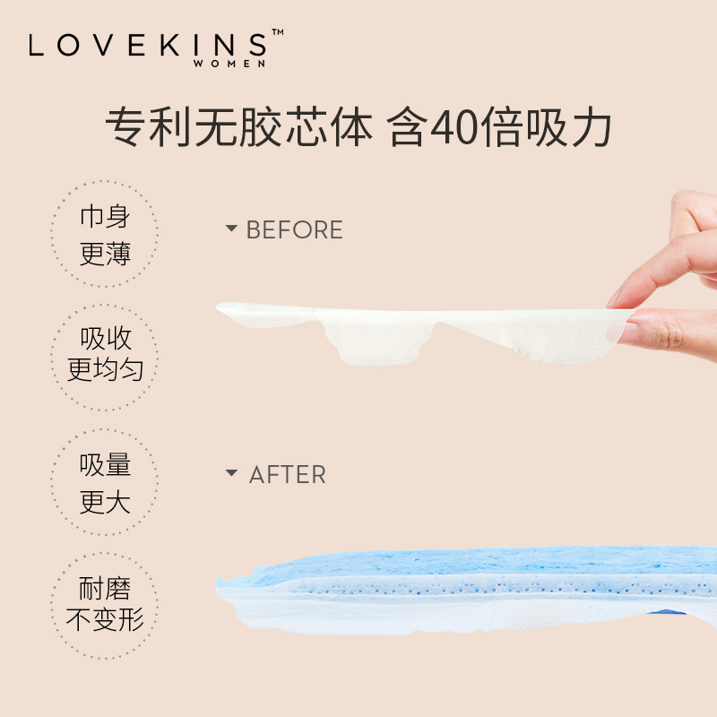 LOVEKINS/沐歆量多日夜用棉柔卫生巾防侧漏超薄女姨妈巾290mm 8片